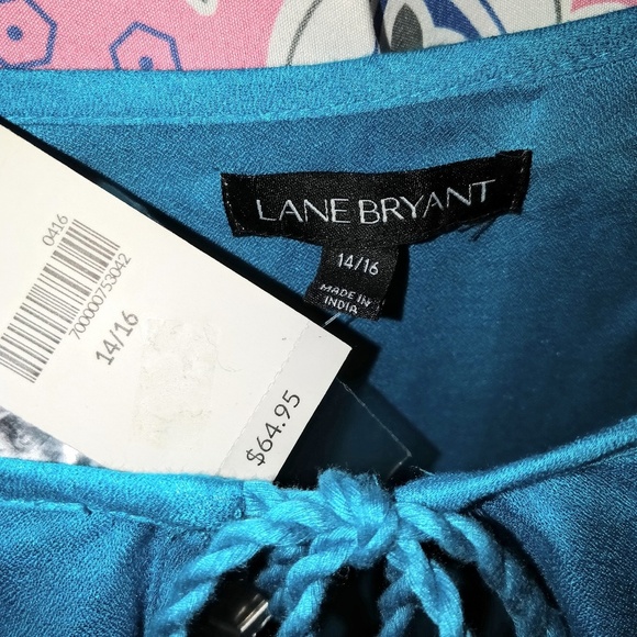 Lane Bryant 14 16 1X Aqua Embroidered Peasant Top NEW NWT Boho Shirt Blouse - Picture 7 of 8